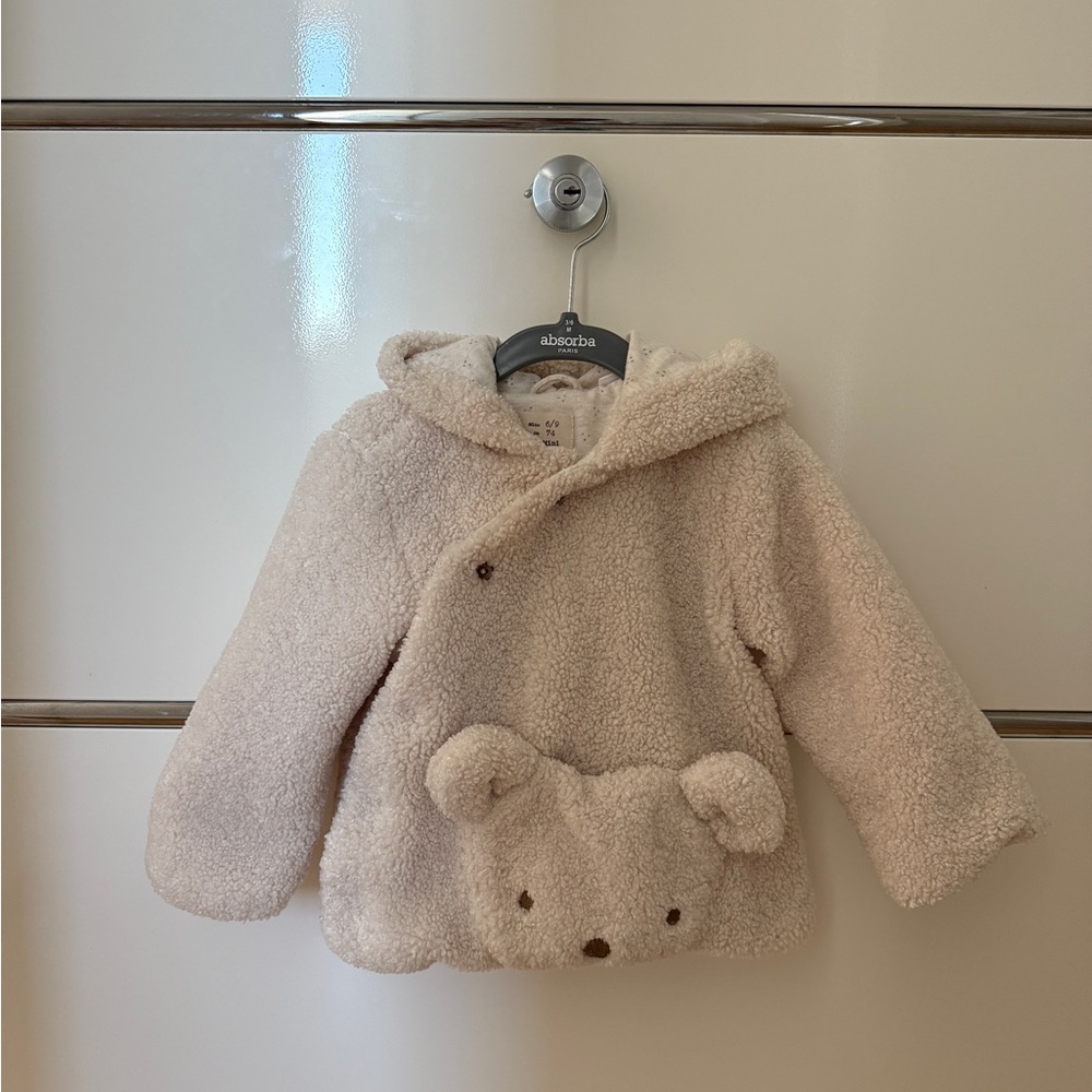 Zara Mini baby Sherpa faux sheering Teddy Bear Hoodie winter jacket 6-9 months
